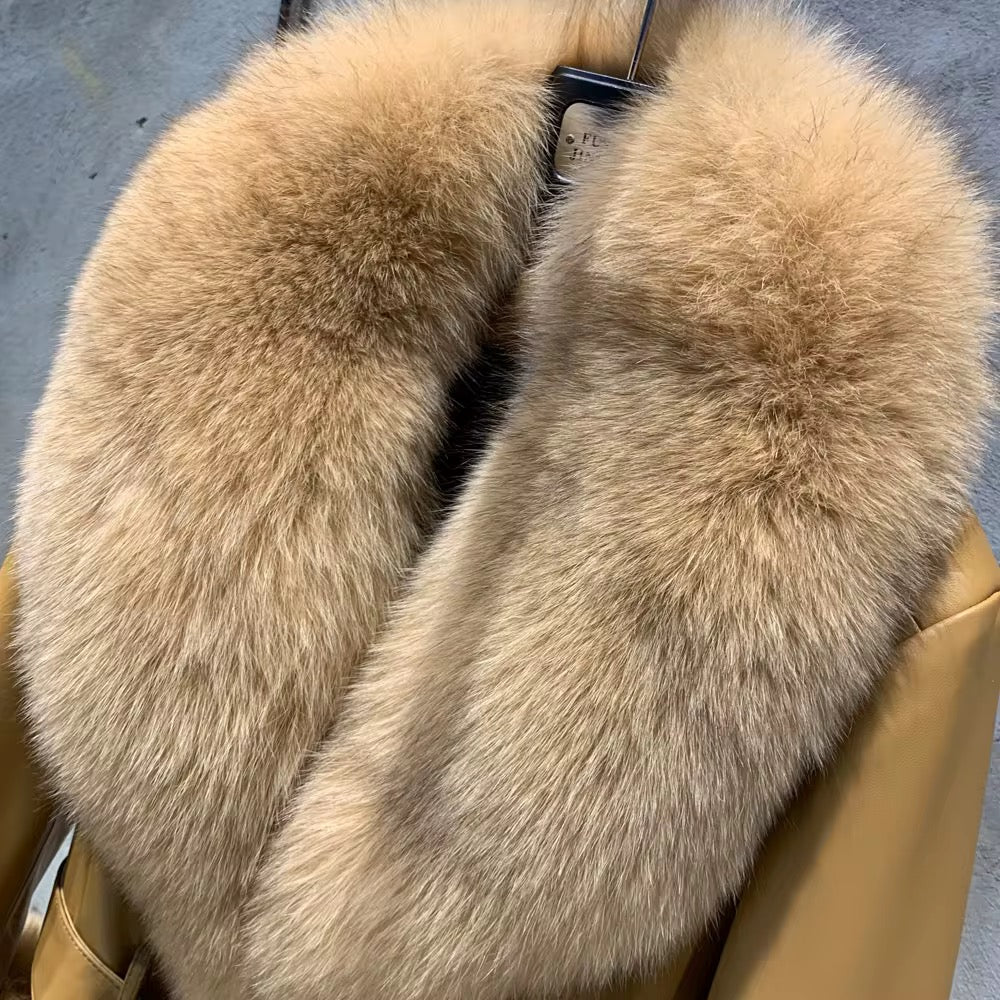 The Bellavente — Caramel Fox Fur & Leather Trench