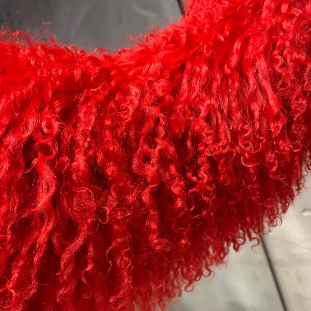 The Rovelle — Scarlet Inferno Mongolian Shearling Coat