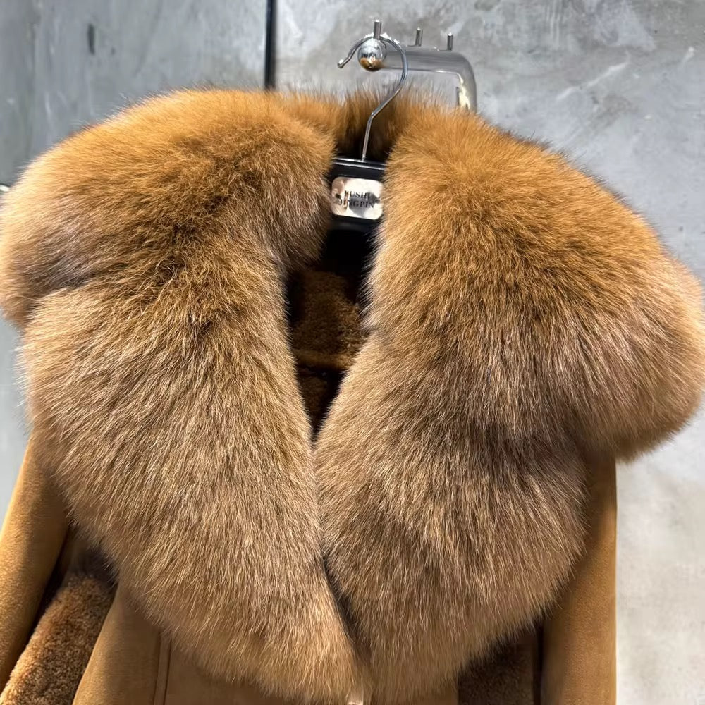 The Renadière — Mahogany Fox & Shearling-Collared Jacket