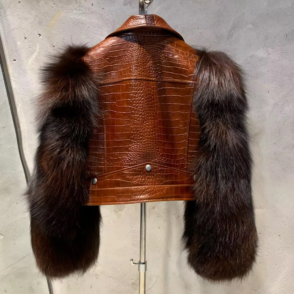 Le Varelle — Croc Leather & Mahogany Fox Jacket