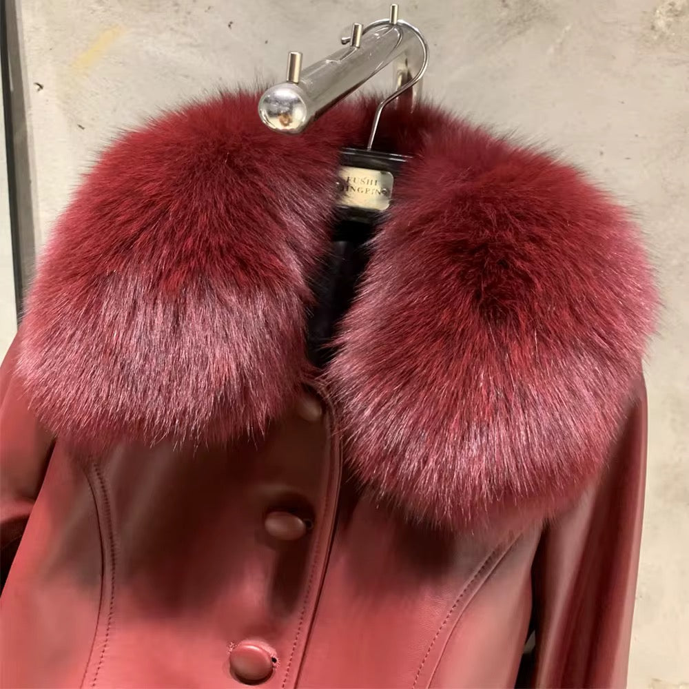 La Bordeaux — Burgundy Leather & Fox Trim Jacket