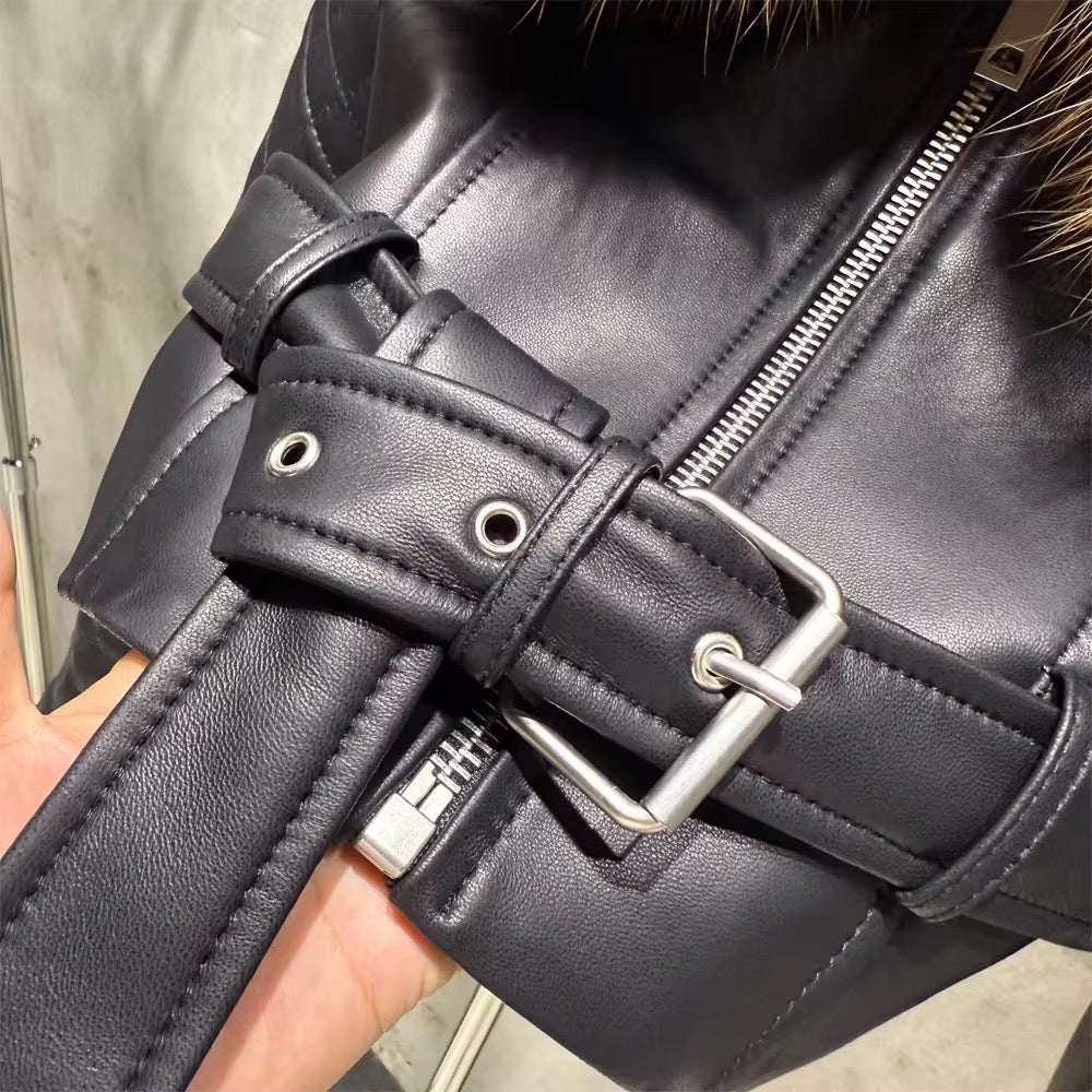 The Aurovis — Noir Leather & Golden Fox Jacket