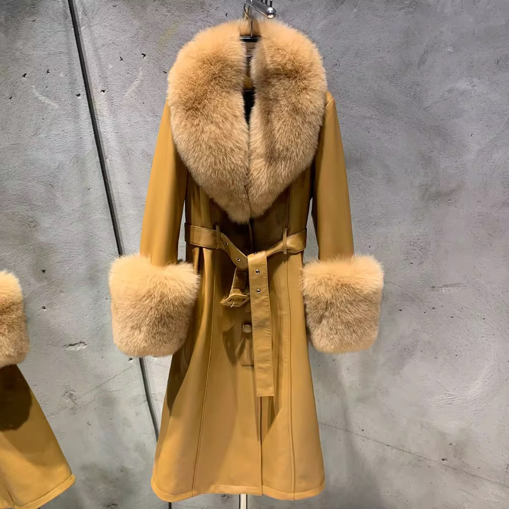 The Bellavente — Caramel Fox Fur & Leather Trench