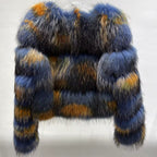 The Azure Luxe — Navy & Gold Fox Fur Jacket