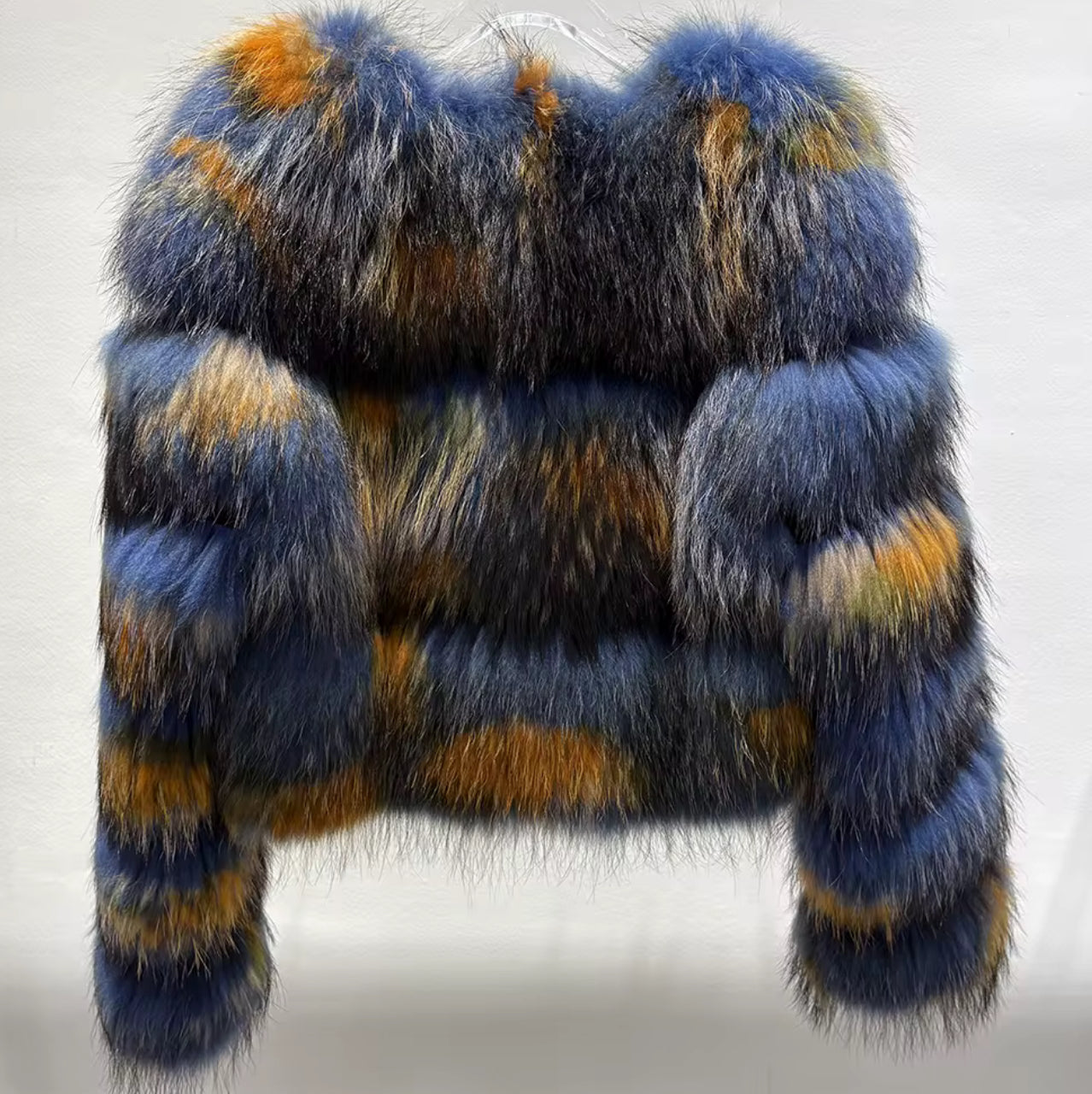 The Azure Luxe — Navy & Gold Fox Fur Jacket