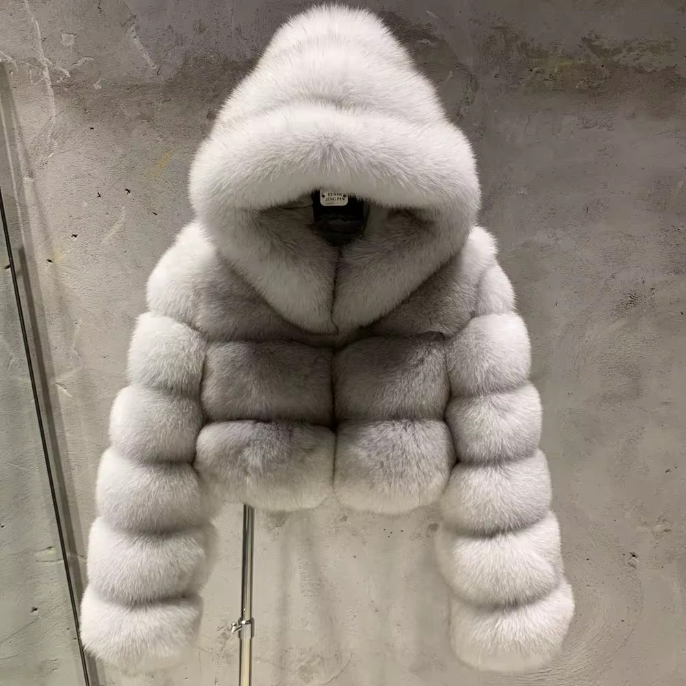 The Lucenne — Arctic White Fox Hooded Jacket
