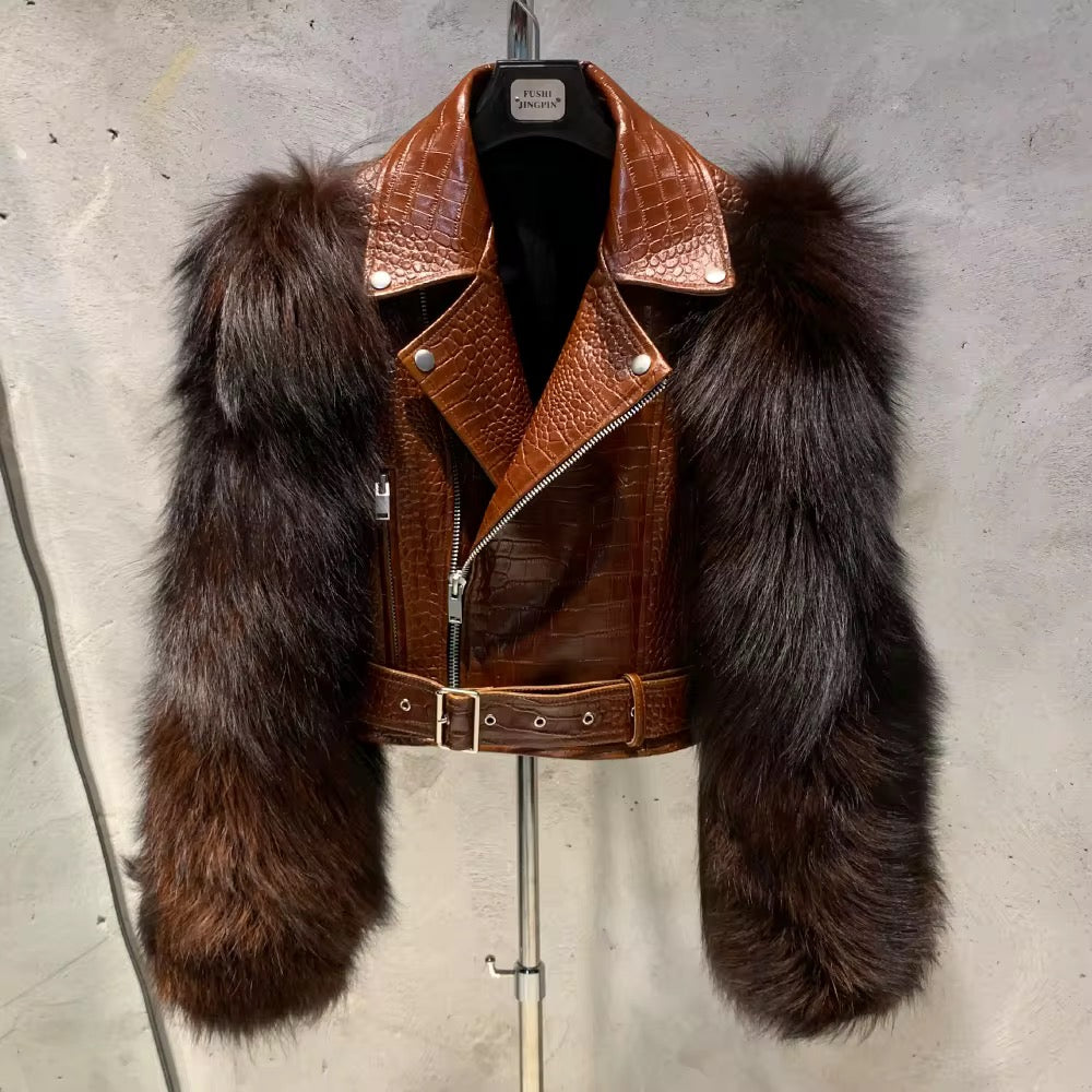 Le Varelle — Croc Leather & Mahogany Fox Jacket