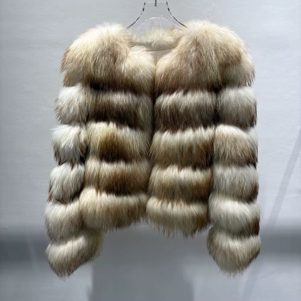 La Sera — Striped Fox Cropped Coat