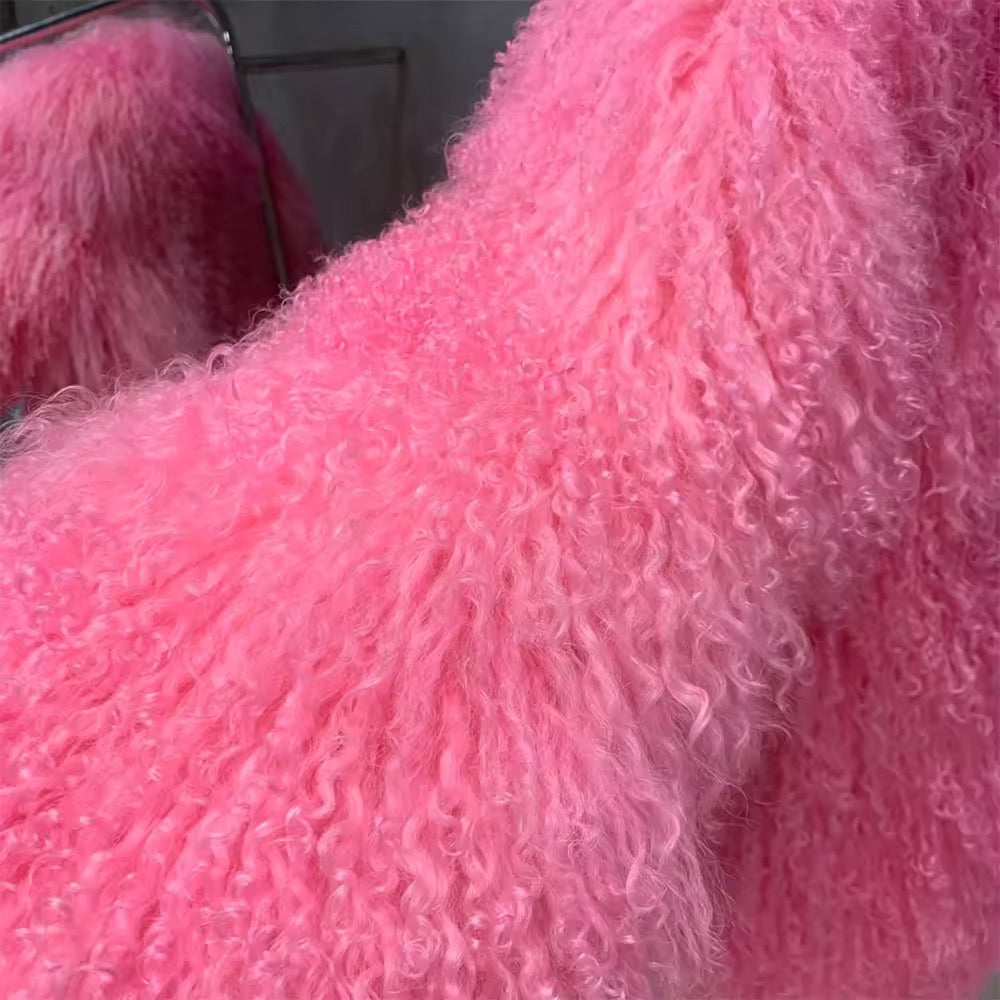 The Rosavine — Blush Flame Mongolian Shearling Coat