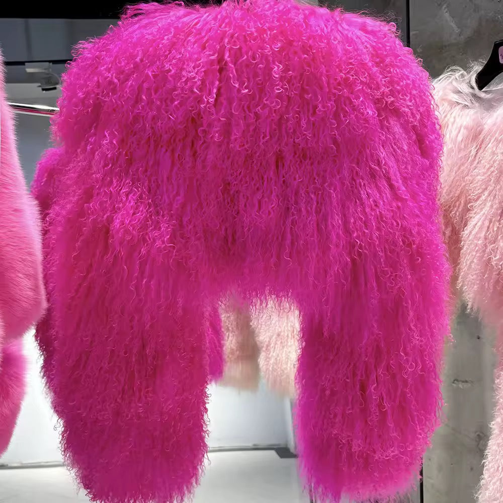 The Vellisse — Electric Fuchsia Mongolian Shearling Coat