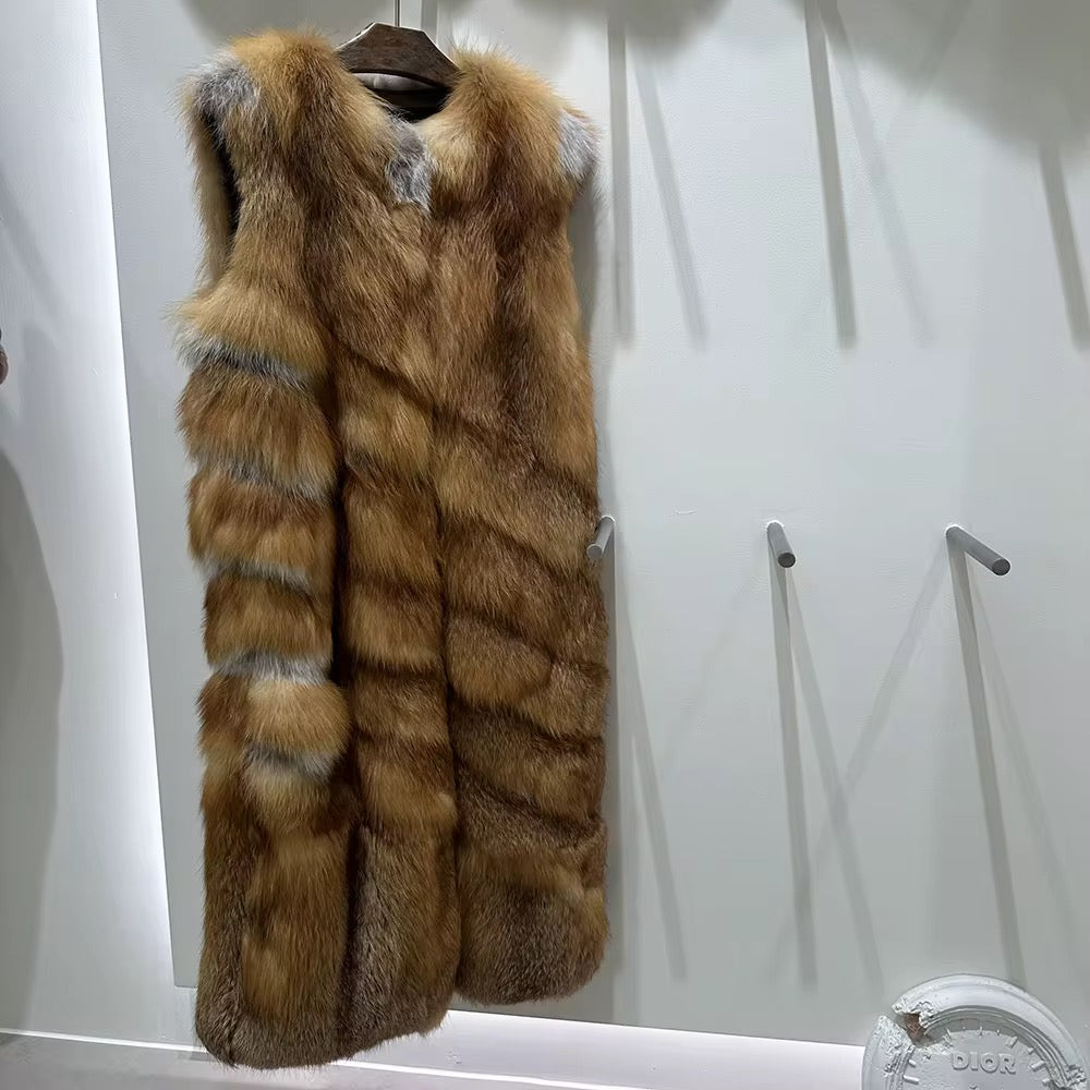 The Aurelle Vest — Golden Fox Fur Vest