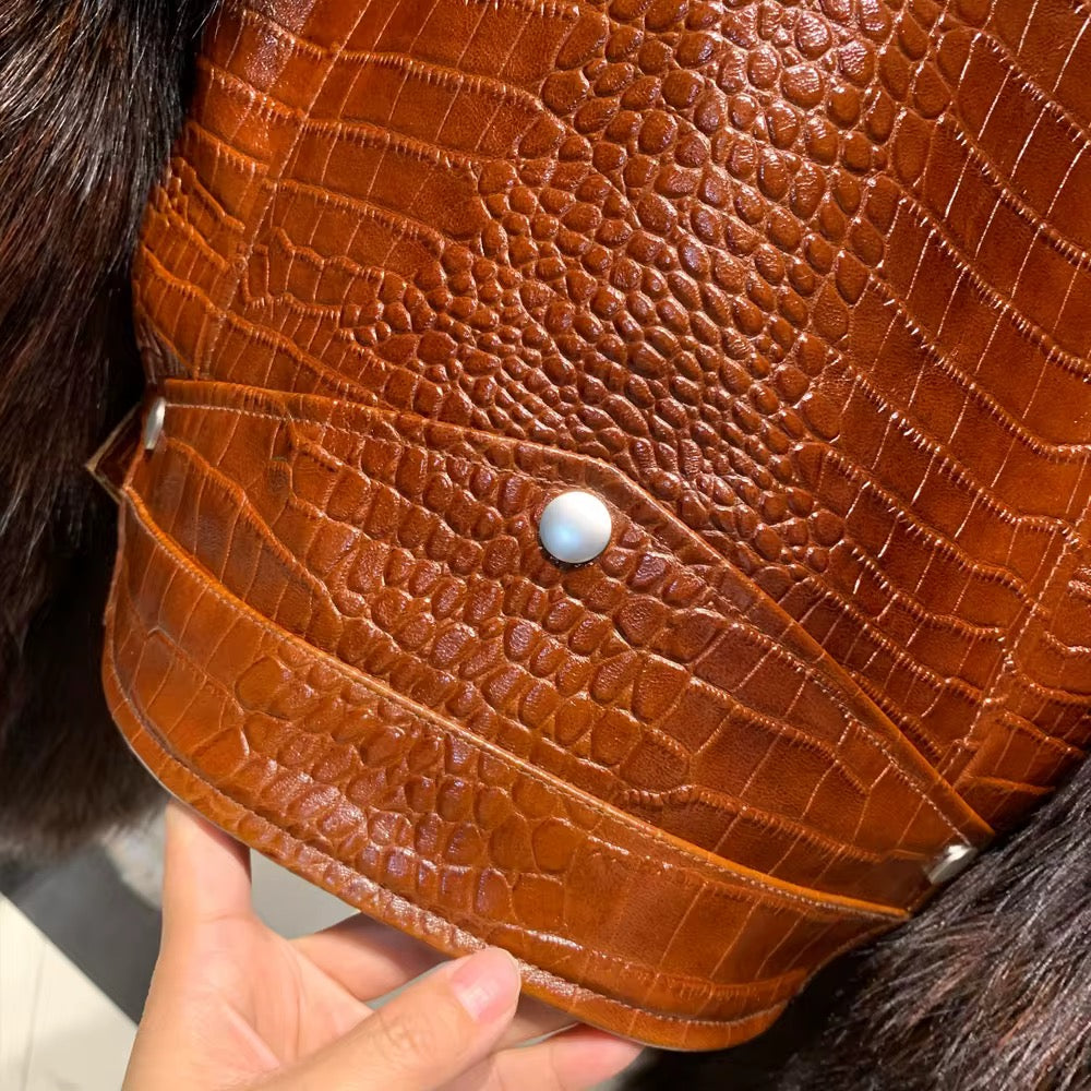Le Varelle — Croc Leather & Mahogany Fox Jacket