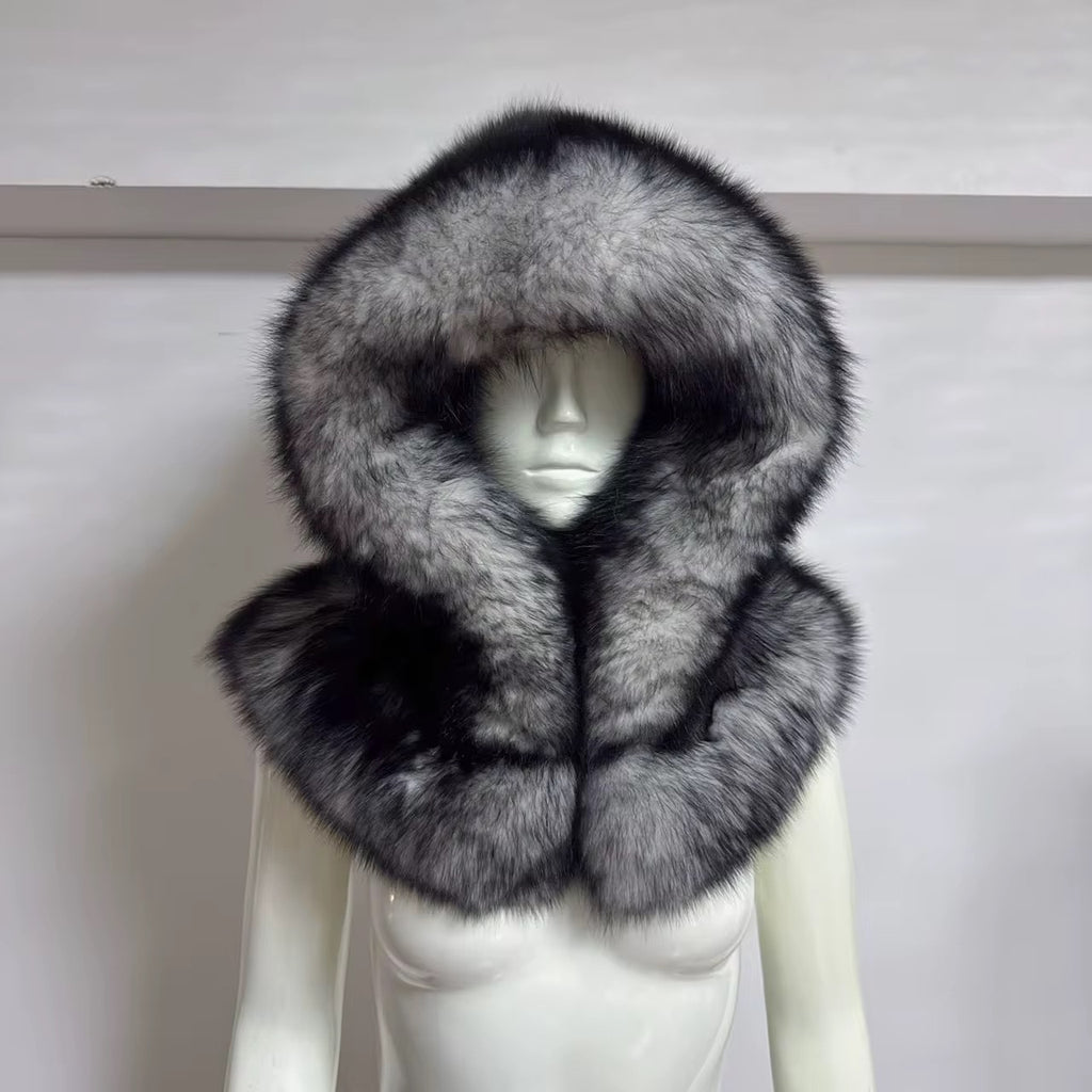 Shadow fox fur hooded stole