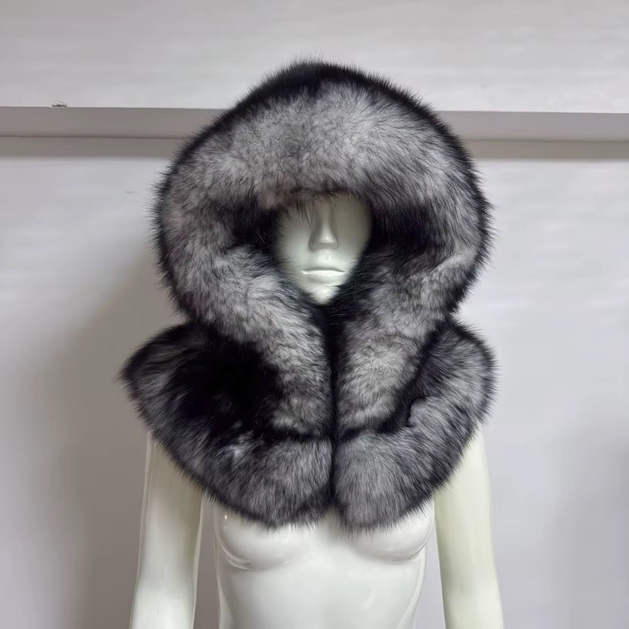 Shadow fox fur hooded stole