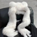 Polar Pearl Fox Fur Hood Scarf with Ears