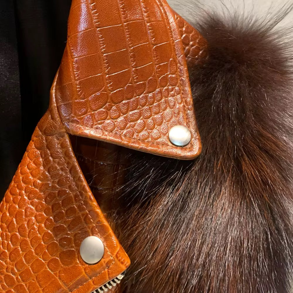 Le Varelle — Croc Leather & Mahogany Fox Jacket