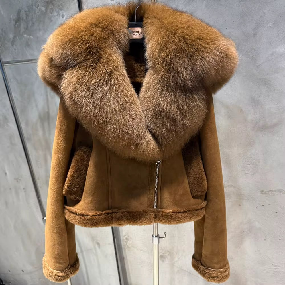 The Renadière — Mahogany Fox & Shearling-Collared Jacket
