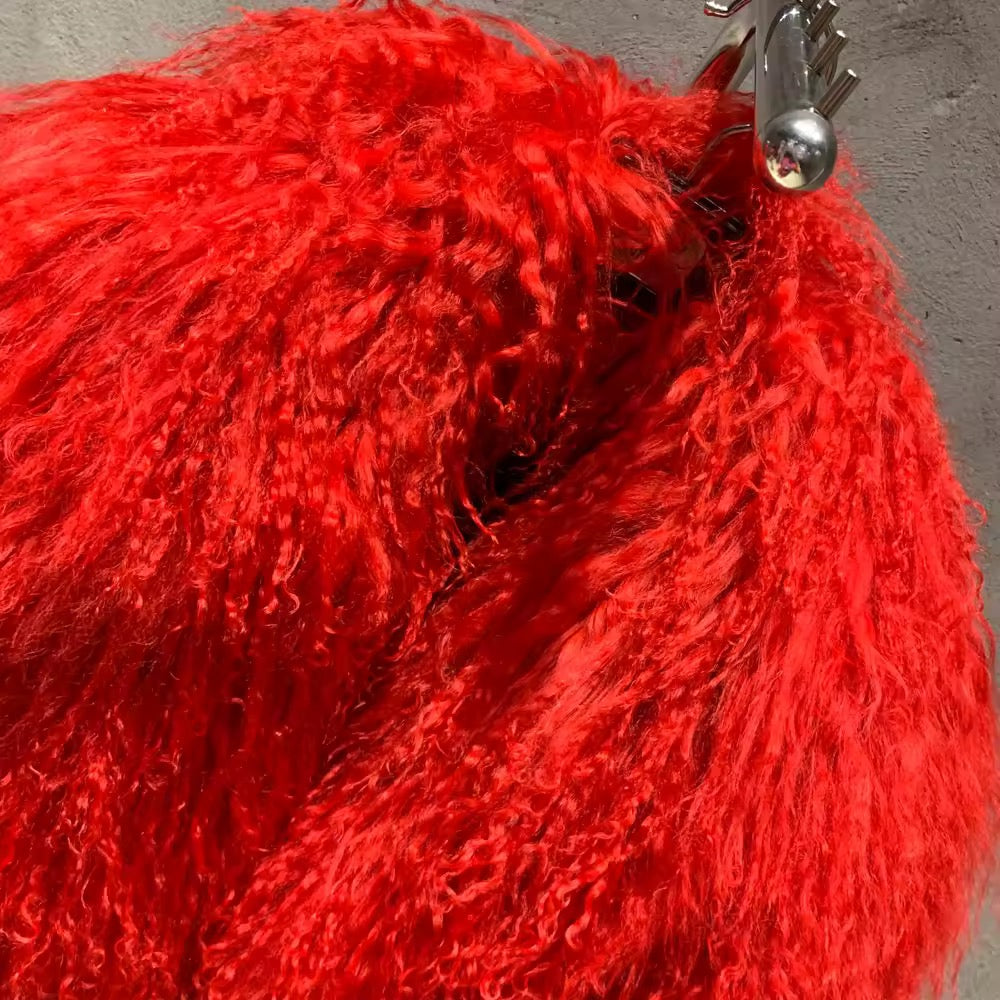 The Rovelle — Scarlet Inferno Mongolian Shearling Coat
