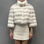 The Valennaire — Cropped Ivory Rex Rabbit Fur Jacket