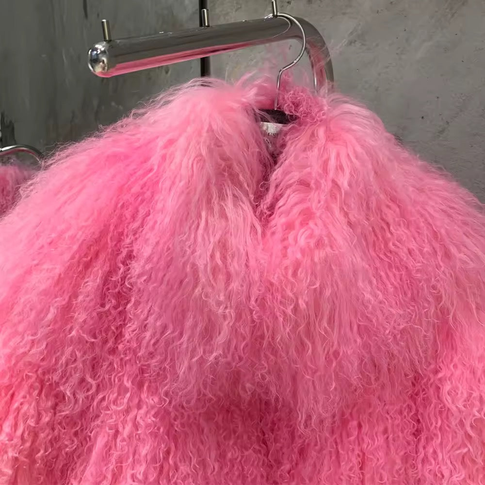 The Rosavine — Blush Flame Mongolian Shearling Coat