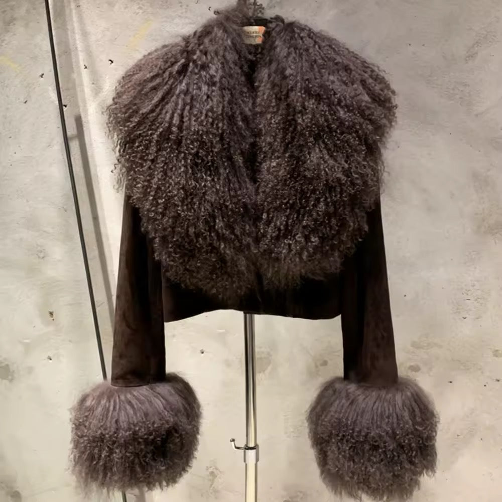 The Liorane — Espresso Suede & Mongolian Shearling Coat