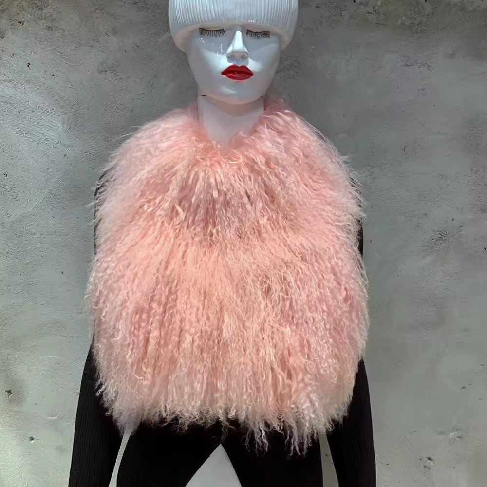 The Celiane — Rosé Mirage Mongolian Shearling Vest