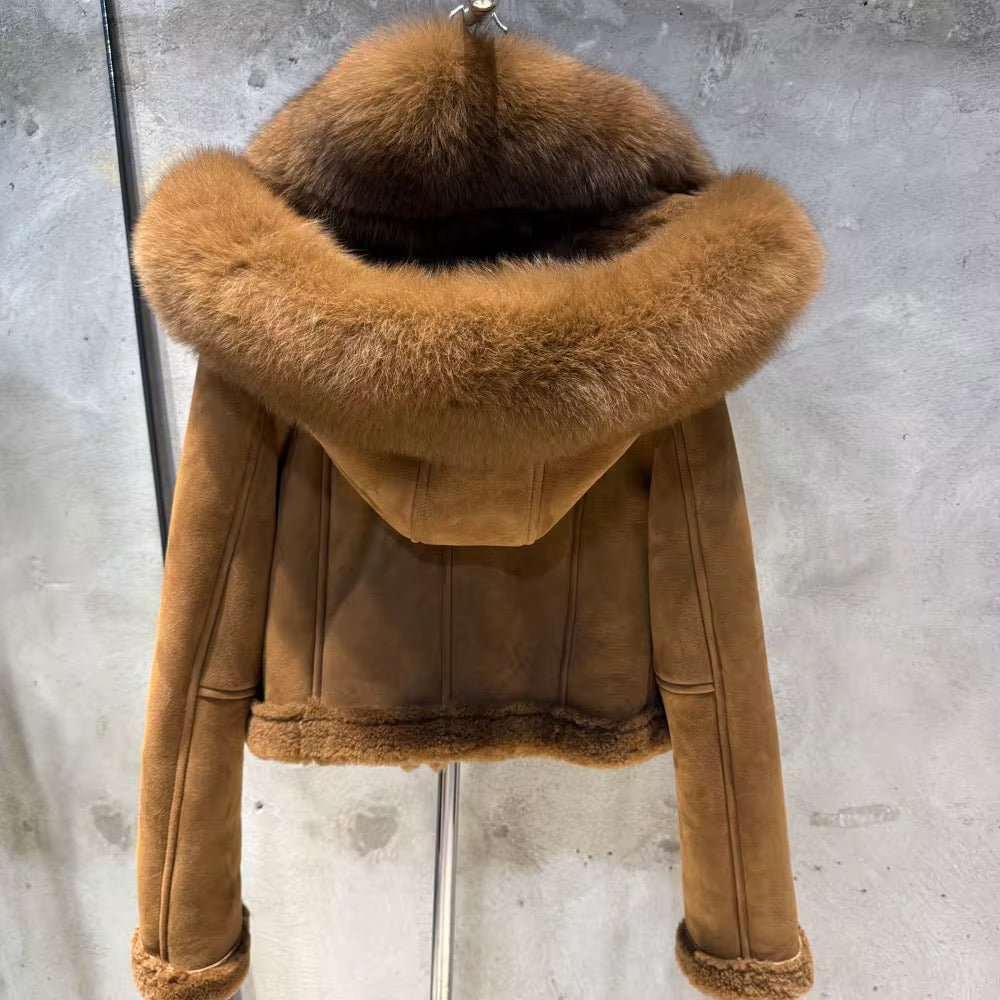 The Renadière — Mahogany Fox & Shearling-Collared Jacket