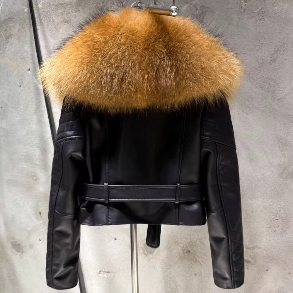 The Aurovis — Noir Leather & Golden Fox Jacket