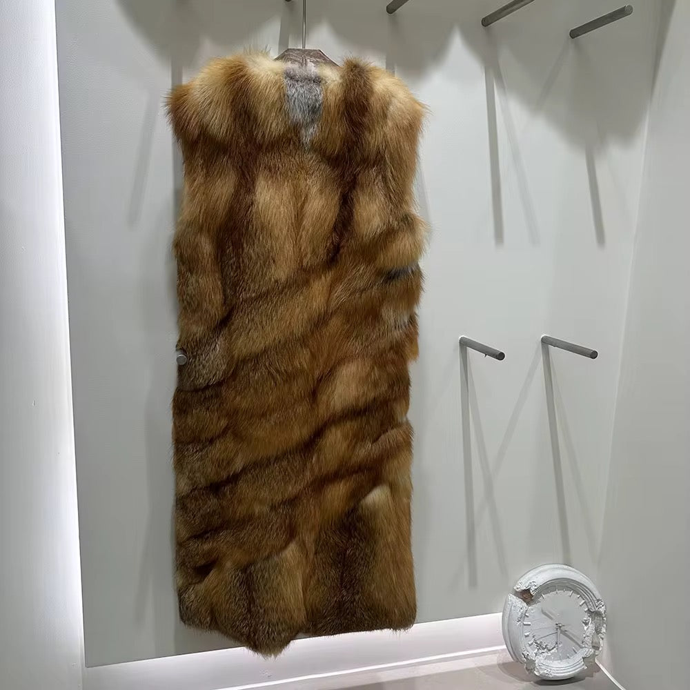 The Aurelle Vest — Golden Fox Fur Vest