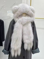 Polar Pearl Fox Fur Hood Scarf with Ears