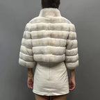 The Valennaire — Cropped Ivory Rex Rabbit Fur Jacket