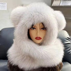 Polar Pearl Fox Fur Hood Scarf with Ears