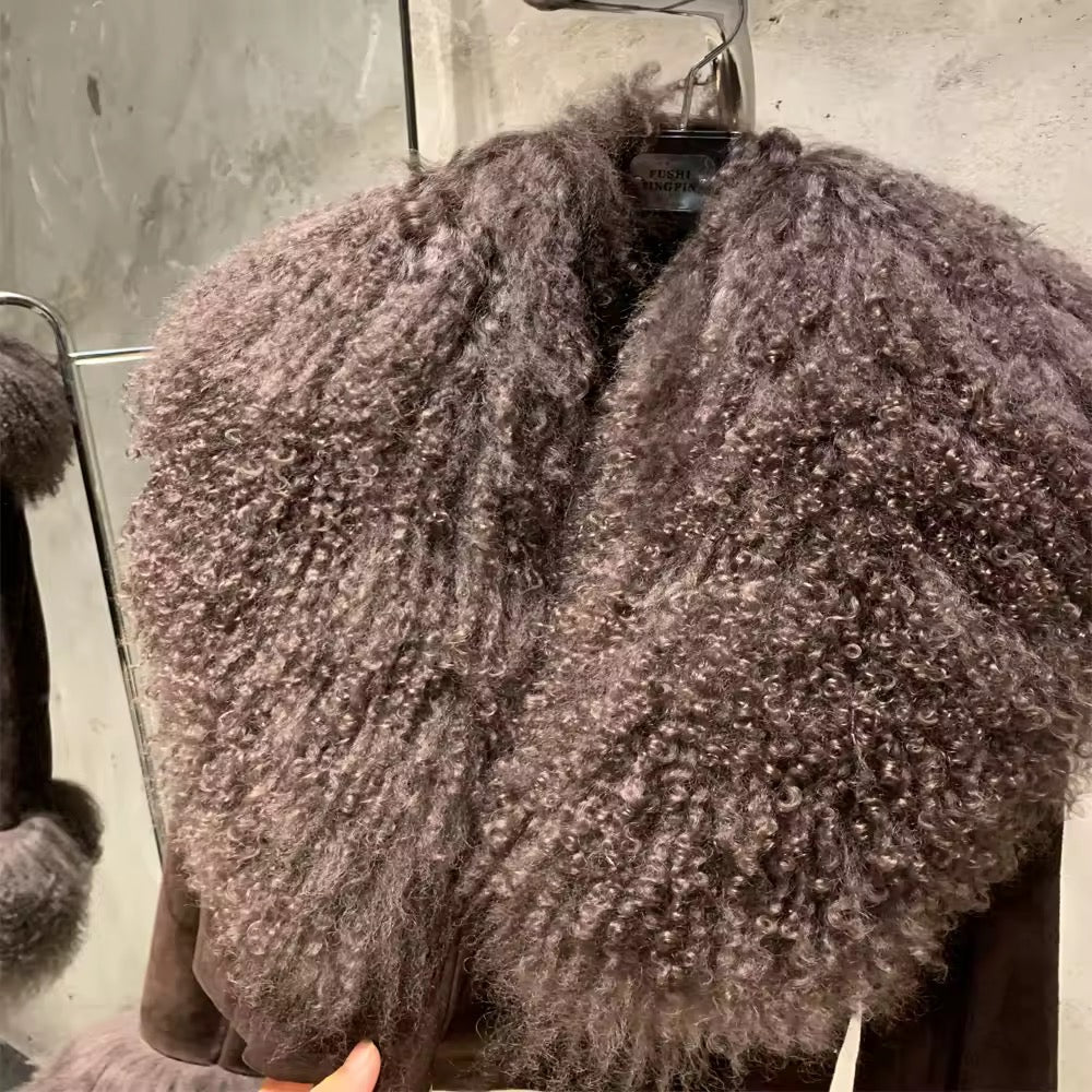 The Liorane — Espresso Suede & Mongolian Shearling Coat