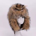 Wild Amber Raccoon Fur Trapper Hat with Face Accent