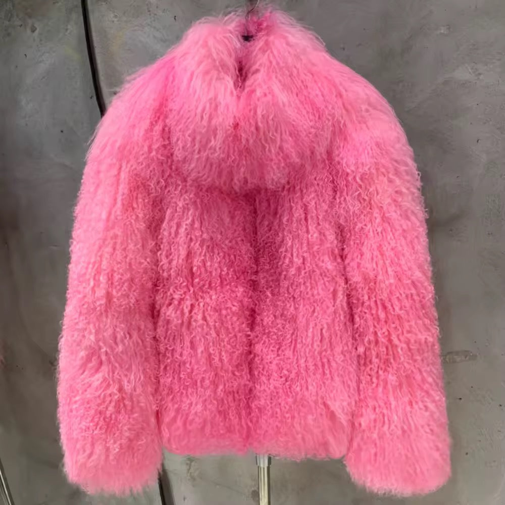 The Rosavine — Blush Flame Mongolian Shearling Coat