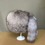 Silver Arctic Fox Fur Hat with Tail Accent