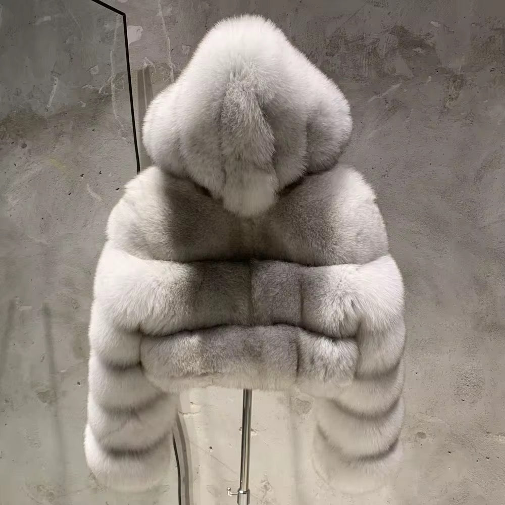 The Lucenne — Arctic White Fox Hooded Jacket