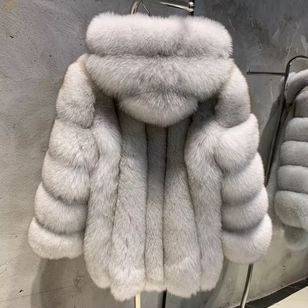 Il Seleno — Silver Fox Hooded Coat