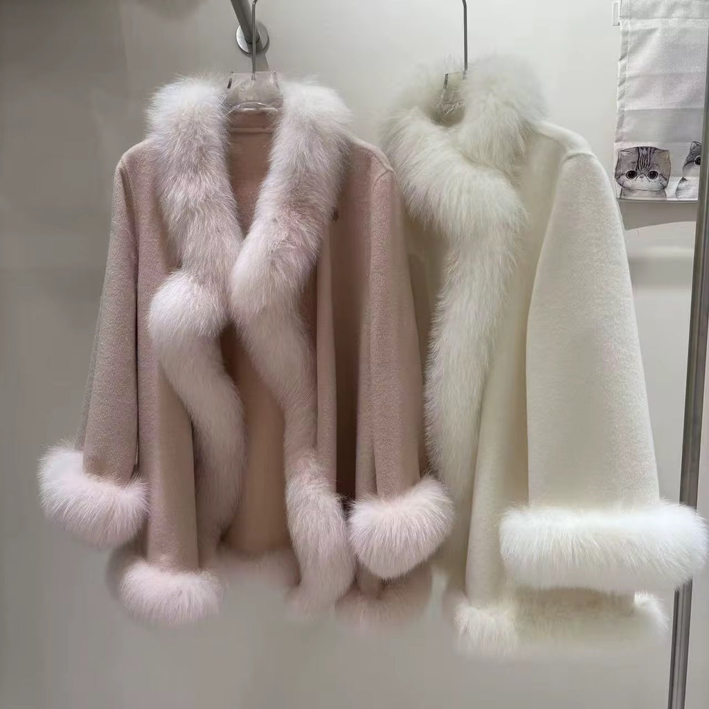 La Rosea Duo — Blush Wool and Fox Cape