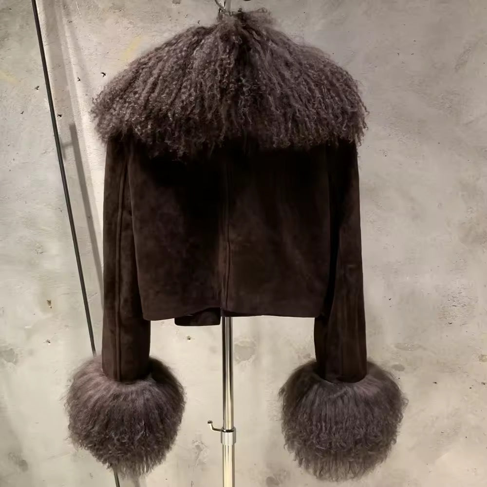 The Liorane — Espresso Suede & Mongolian Shearling Coat
