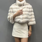 The Valennaire — Cropped Ivory Rex Rabbit Fur Jacket