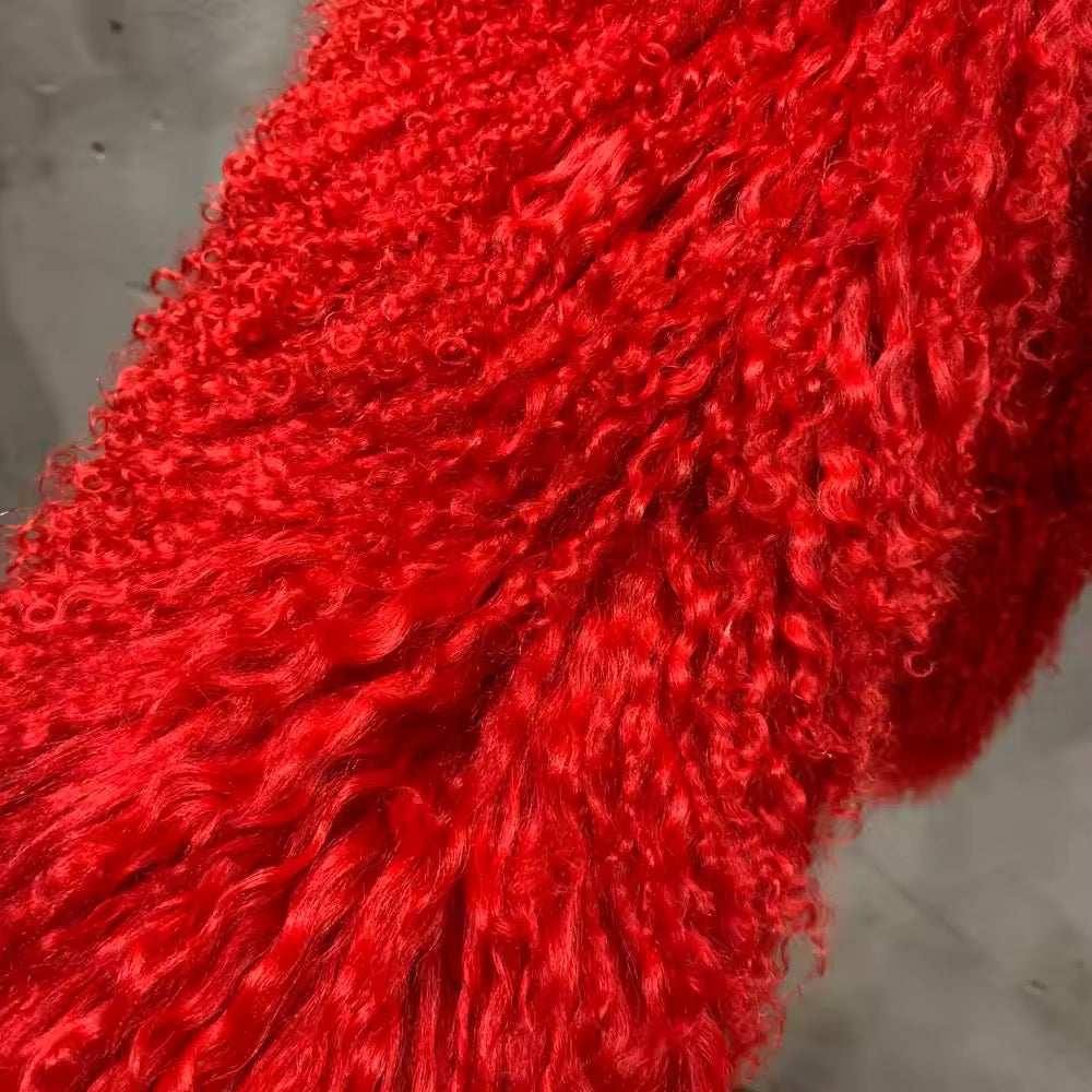 The Rovelle — Scarlet Inferno Mongolian Shearling Coat