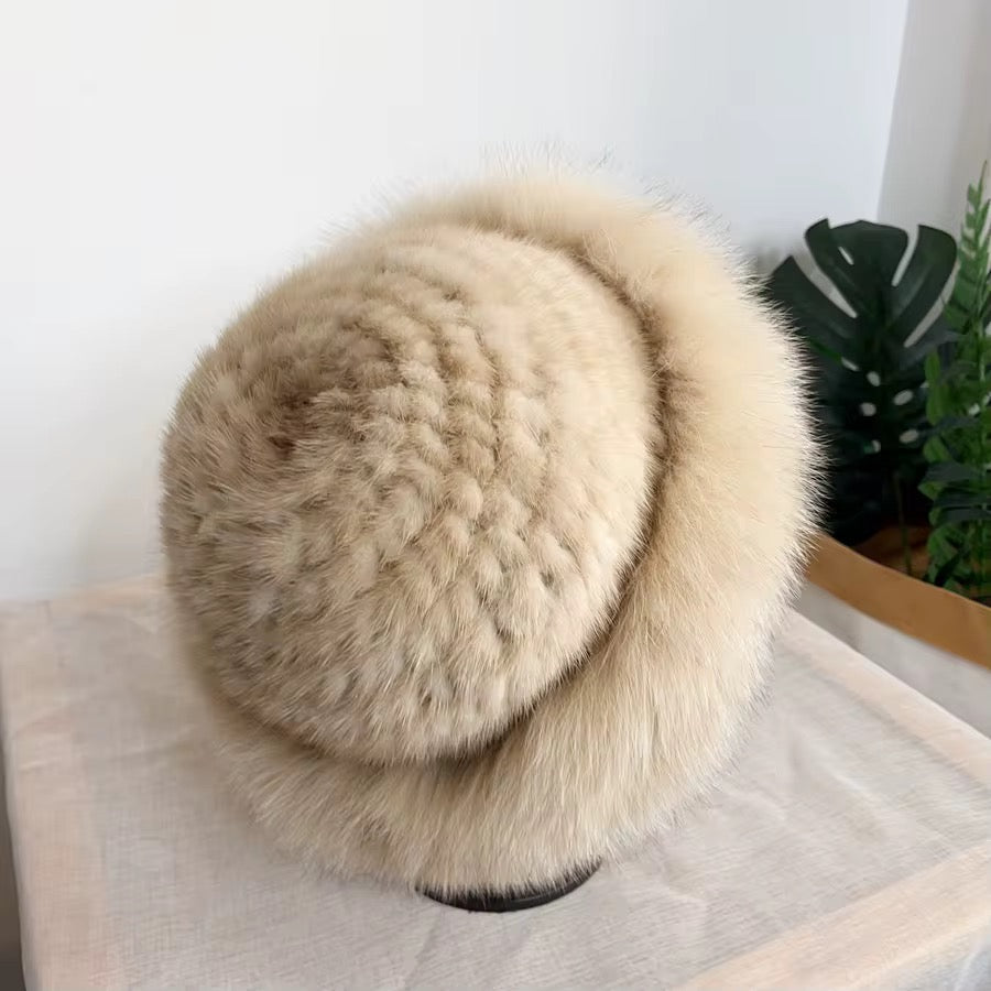 Champagne Mink Fur Pillbox Hat