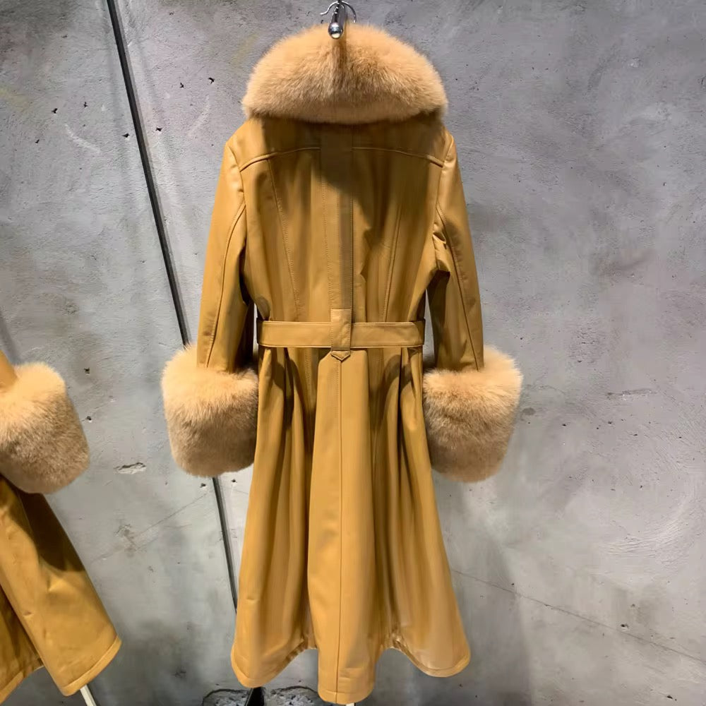 The Bellavente — Caramel Fox Fur & Leather Trench
