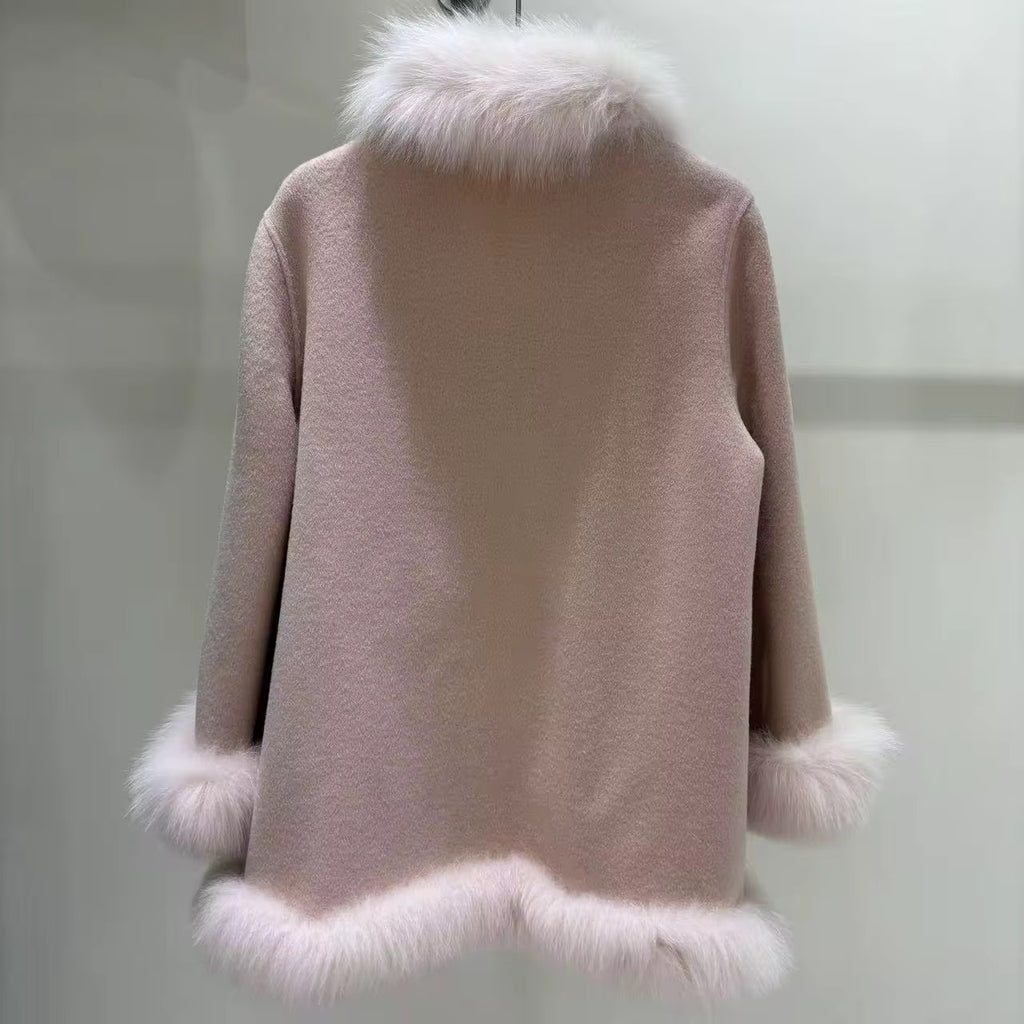 La Rosea Duo — Blush Wool and Fox Cape