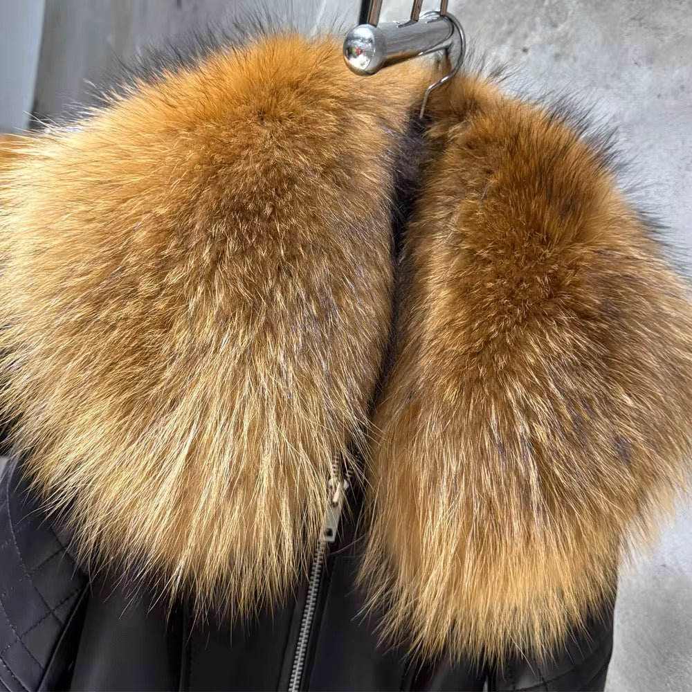 The Aurovis — Noir Leather & Golden Fox Jacket