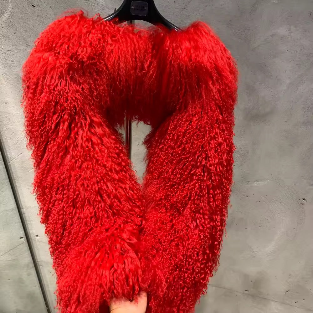 The Rovelle — Scarlet Inferno Mongolian Shearling Coat