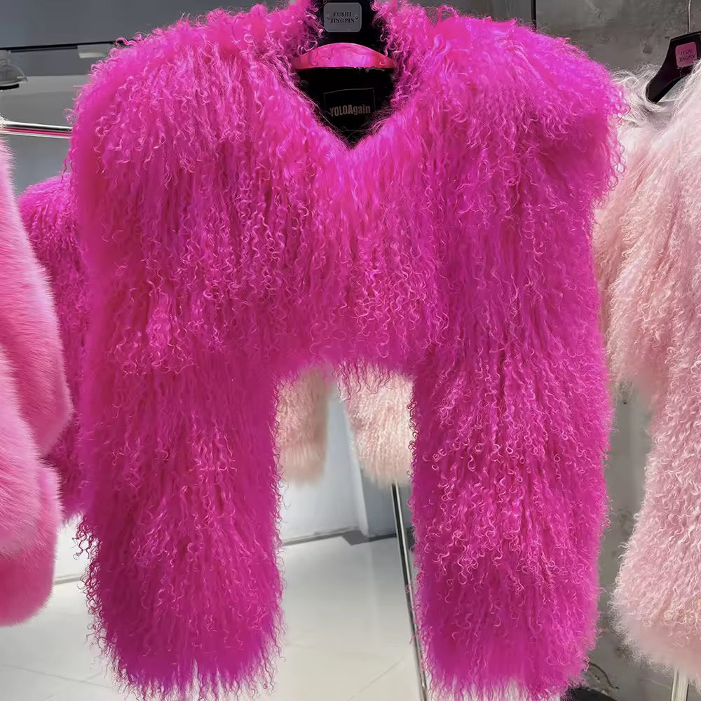 The Vellisse — Electric Fuchsia Mongolian Shearling Coat