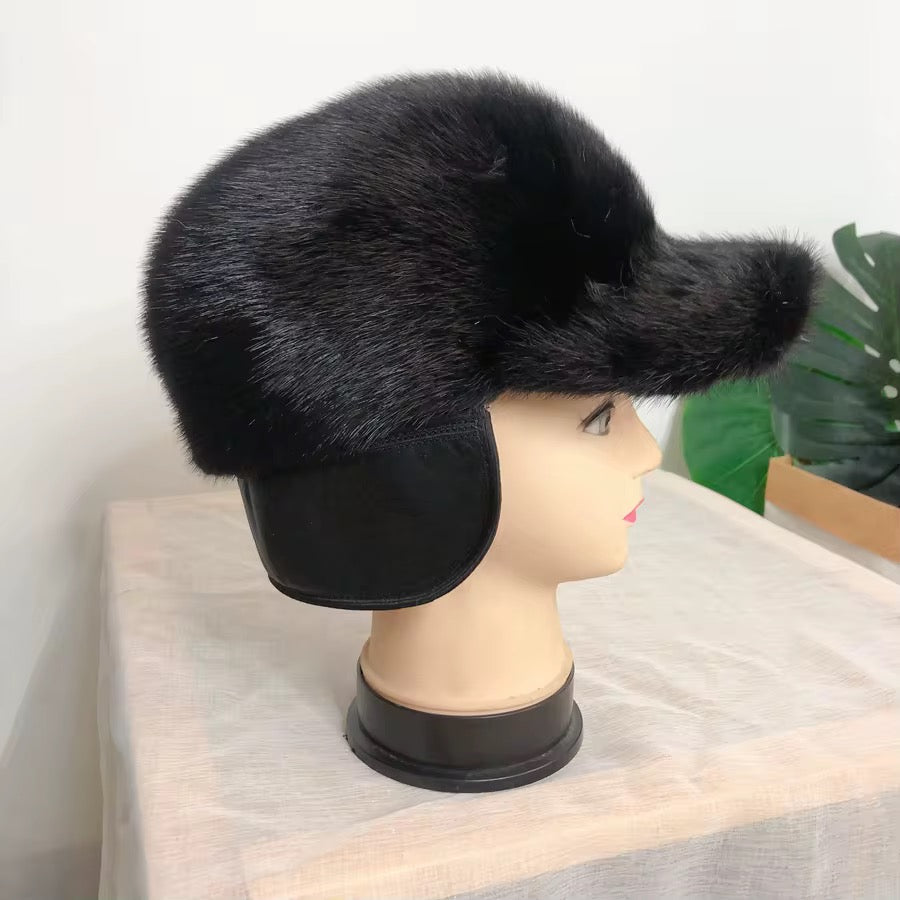 Noir Mink Aviator Fur Cap