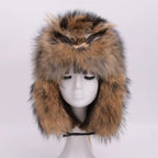 Wild Amber Raccoon Fur Trapper Hat with Face Accent